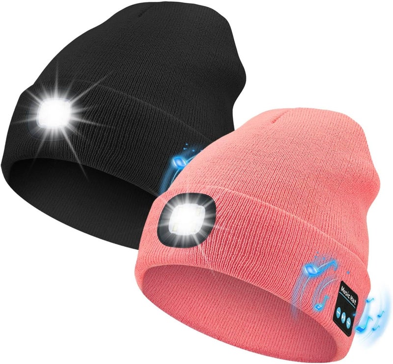 MOXTOYU Bluetooth Beanie with Light, USB Rechargeable LED Headlamp Winter Hat, Christmas Stocking Stuffers Gifts for Men Women - Image 1